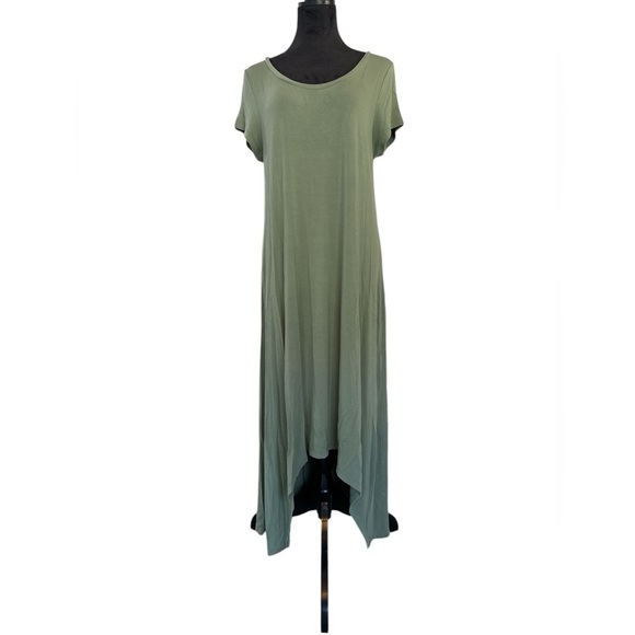 H by Halston Dresses & Skirts - H by Halston Olive Green High-Low Maxi Dress Short Sleeve Rayon Blend Size M